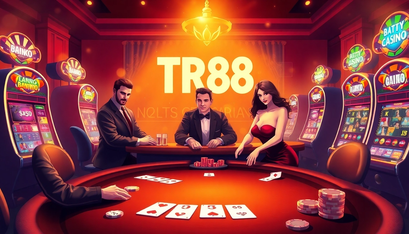 Players enjoying a high-stakes poker game at TR88 online casino atmosphere.