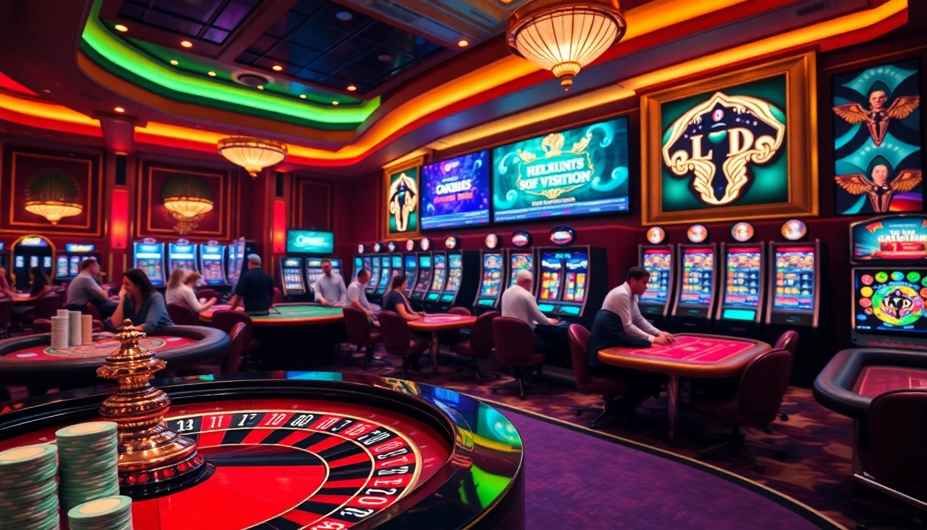 Engaging casino scene featuring players and slot machines at https://soibet.vision/ with vibrant lights and excitement.