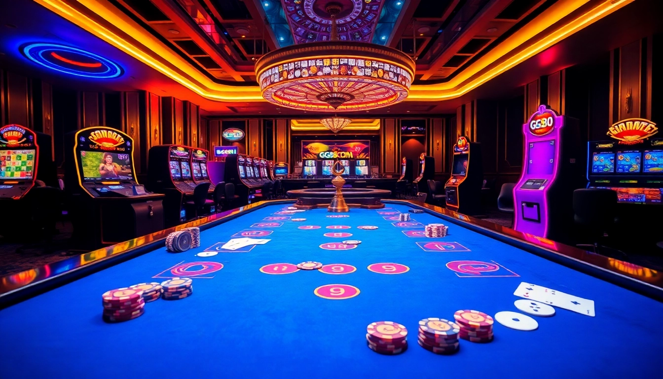 Experience excitement at gg88com with a vibrant casino scene showcasing cards and chips.