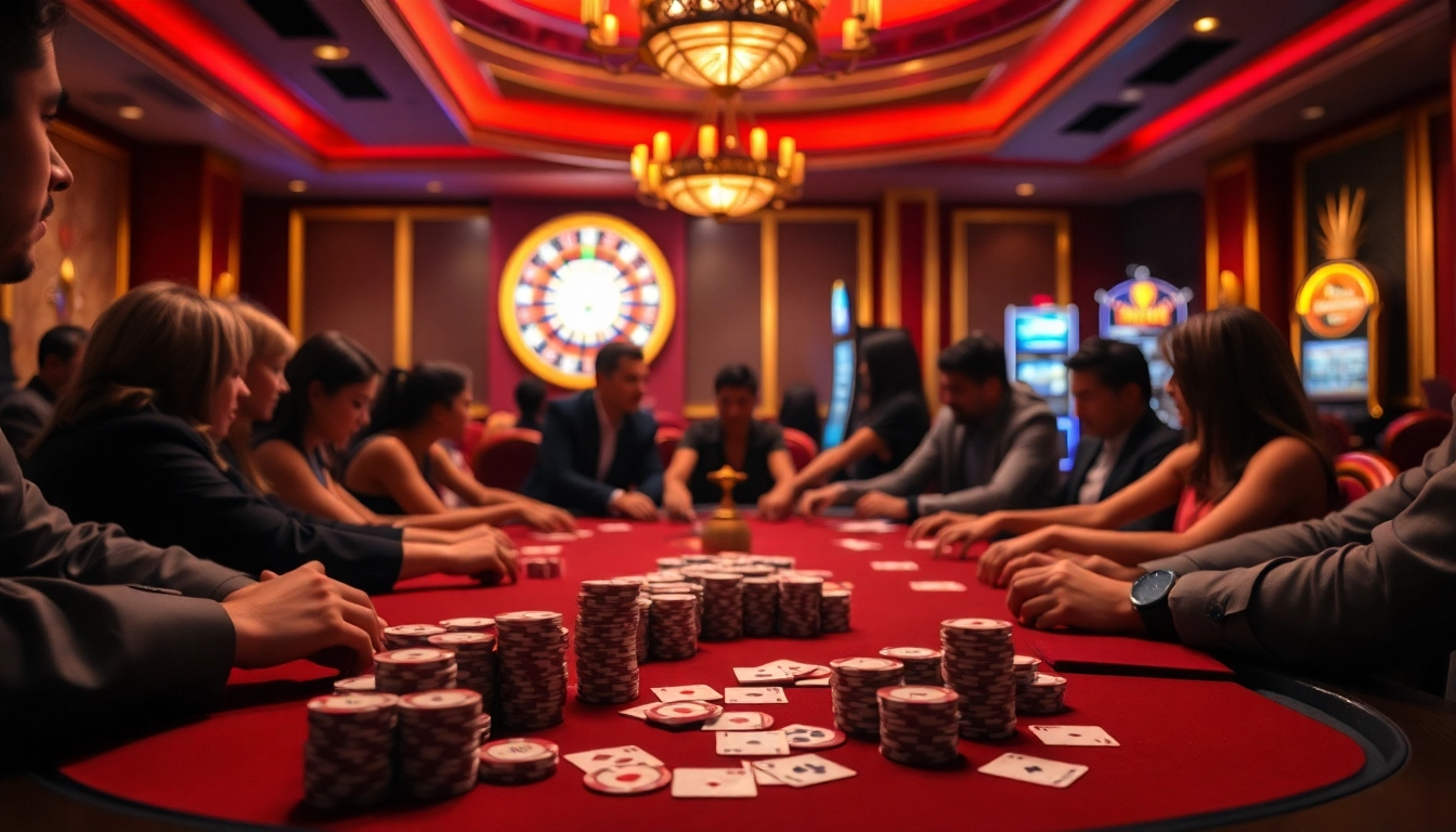 Exciting gameplay at five888's poker table with vibrant casino atmosphere.