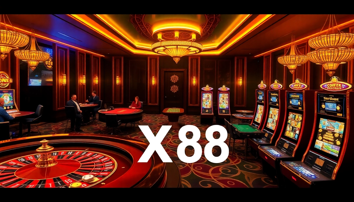 Experience the excitement of gambling at XX88 DIRECTORY with engaging casino visuals featuring roulette wheels and slot machines.