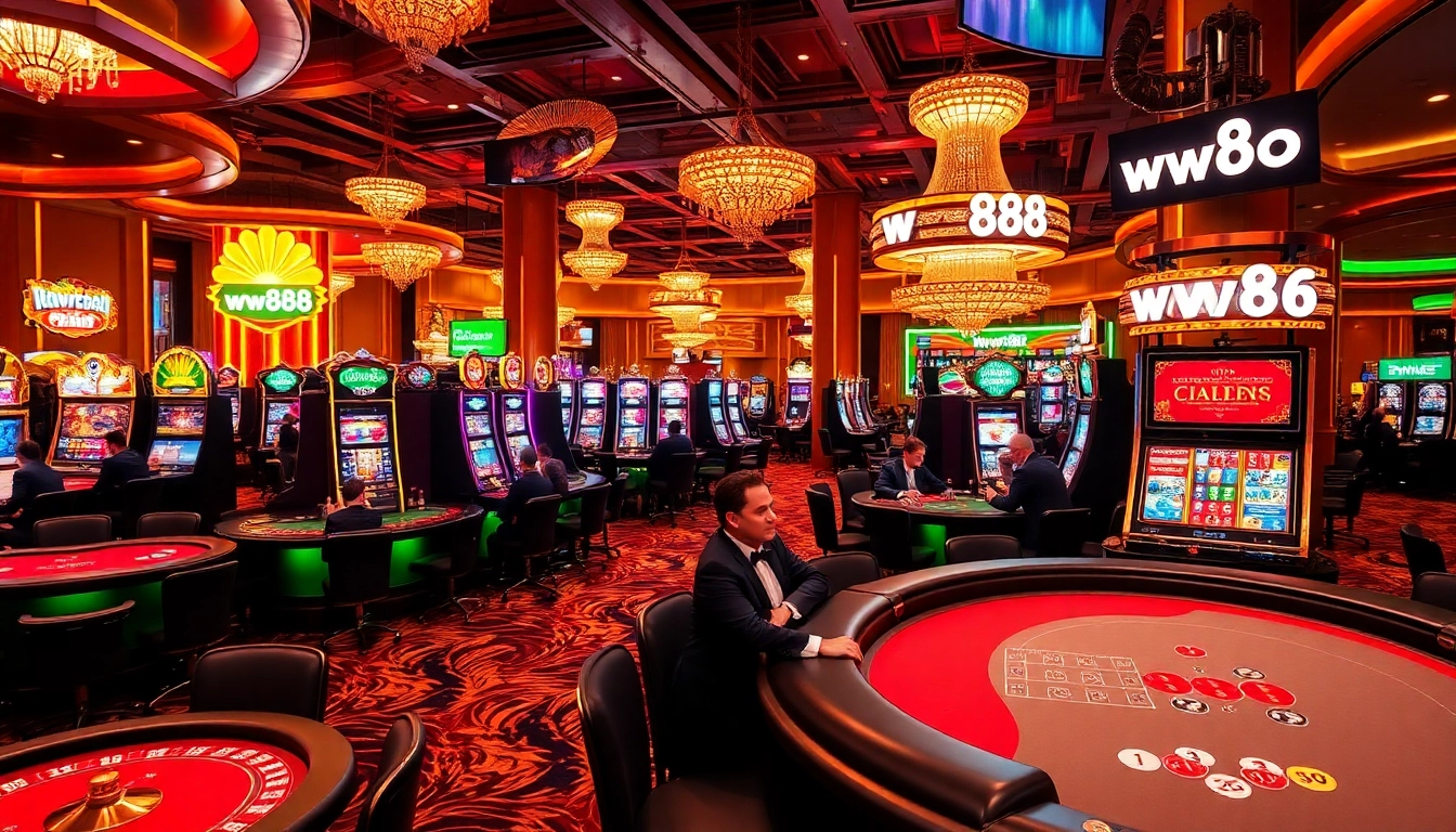 Experience the excitement of ww88 with players at vibrant casino tables engaging in high-stakes games.