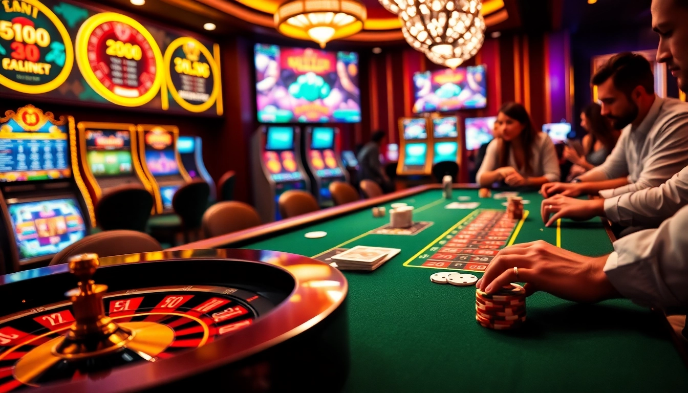 Players enjoying a thrilling poker game at 88i's luxurious casino table with chips and cards.