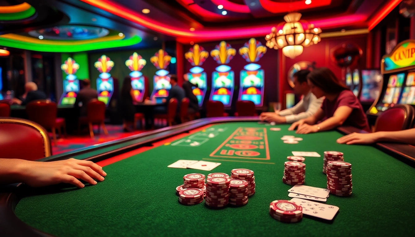 Experience vibrant online gambling with SC88 link featuring casino tables and slot machines.