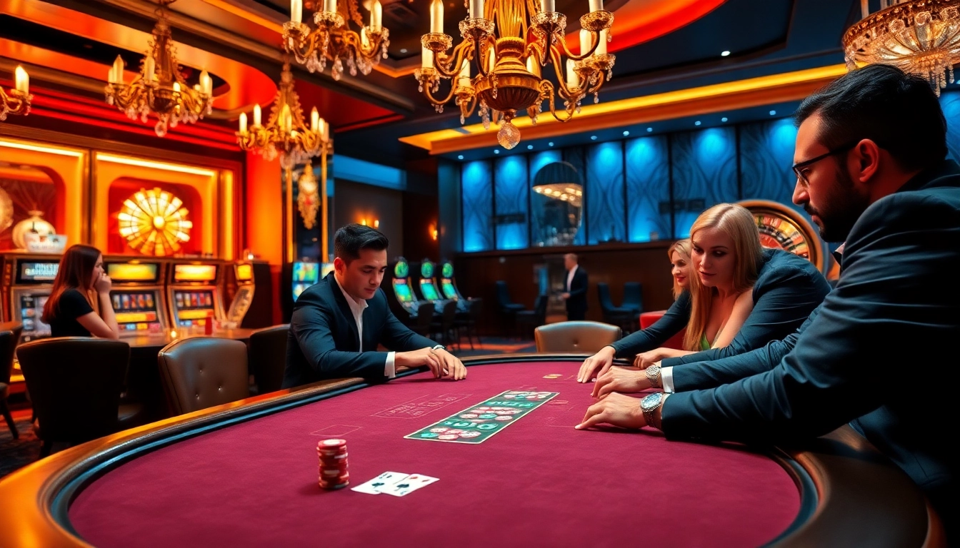 Betting excitement at a high-stakes poker game in the luxurious casino atmosphere of https://kjcmh.com/.