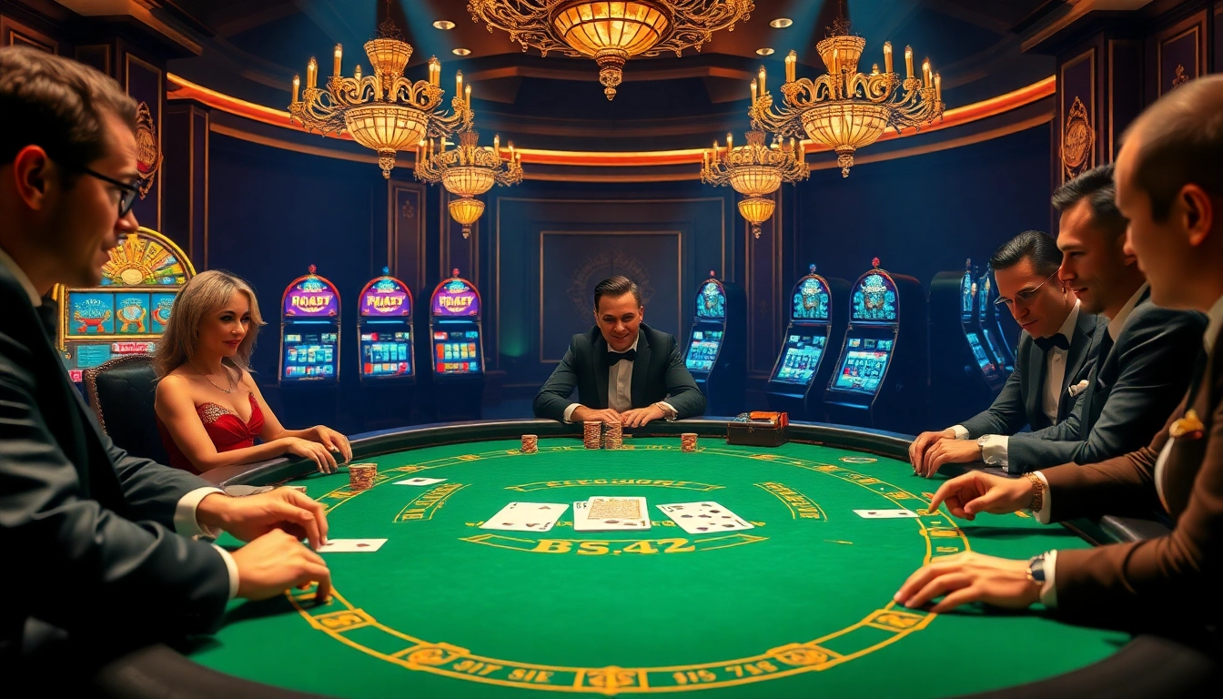 B52 poker table sparkling with chips and cards, capturing the thrill of high-stakes gambling.