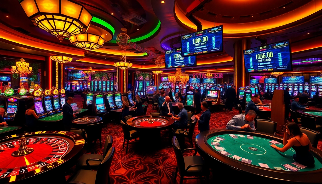 Thrilling casino scene showcasing luxurious gambling elements at https://dabet.homes, including poker chips and roulette tables.