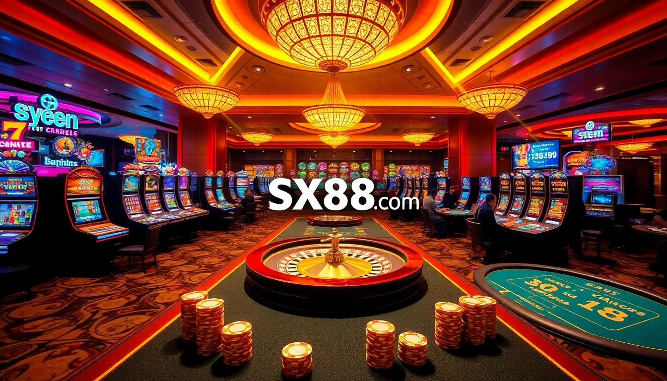 Players enjoying a thrilling game at sx88 com in a luxurious casino setting.