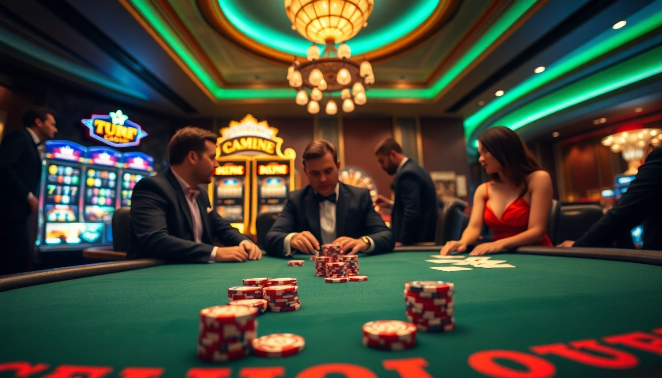 Engaged players at a high-stakes poker table showcasing excitement at kjc.ac's elite casino.