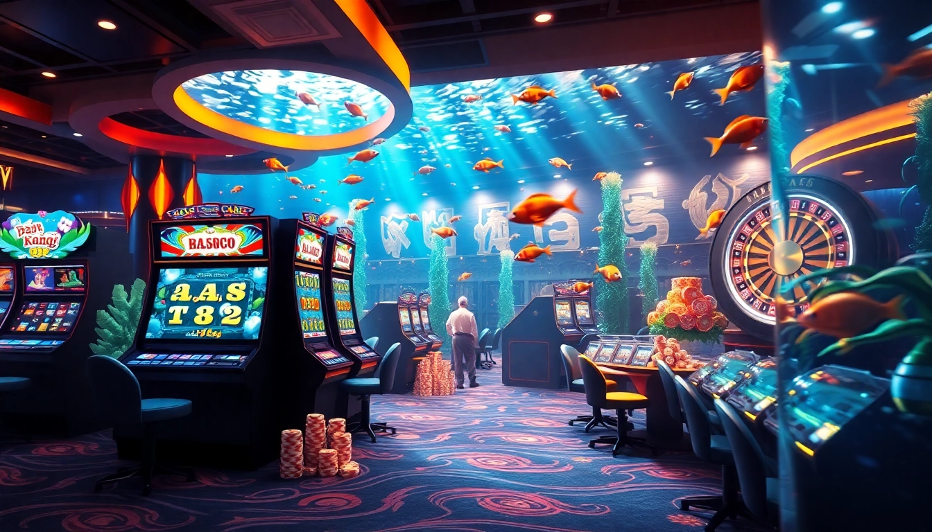 Engage in bắn cá đổi thưởng at an exciting casino game station featuring vibrant visuals and thrilling elements.