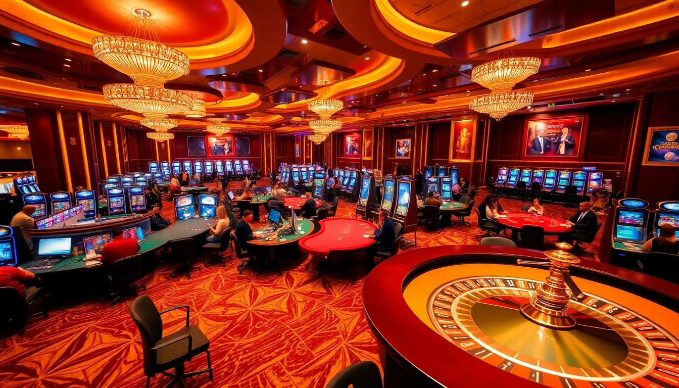 A thrilling casino environment featuring vibrant gaming tables, showcasing players winning at kwin-themed games.