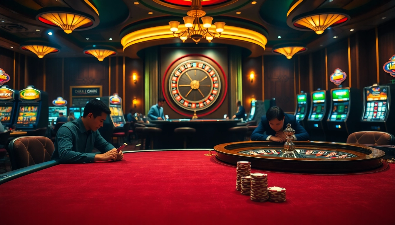 Experience the thrill of high-stakes gambling at okking, featuring intense poker moments and vibrant slot machines.