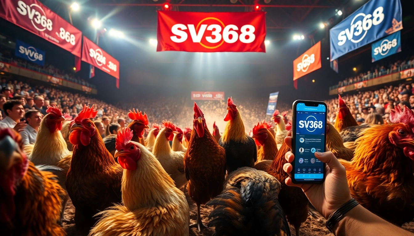 Live cockfighting scene at SV368, showcasing excitement and betting on sv368win.live.