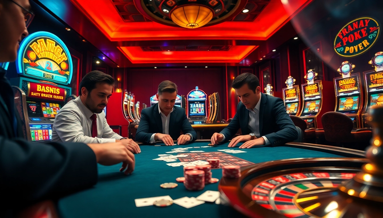 Exciting poker action at xin88hv.club with professional players and vibrant casino elements.