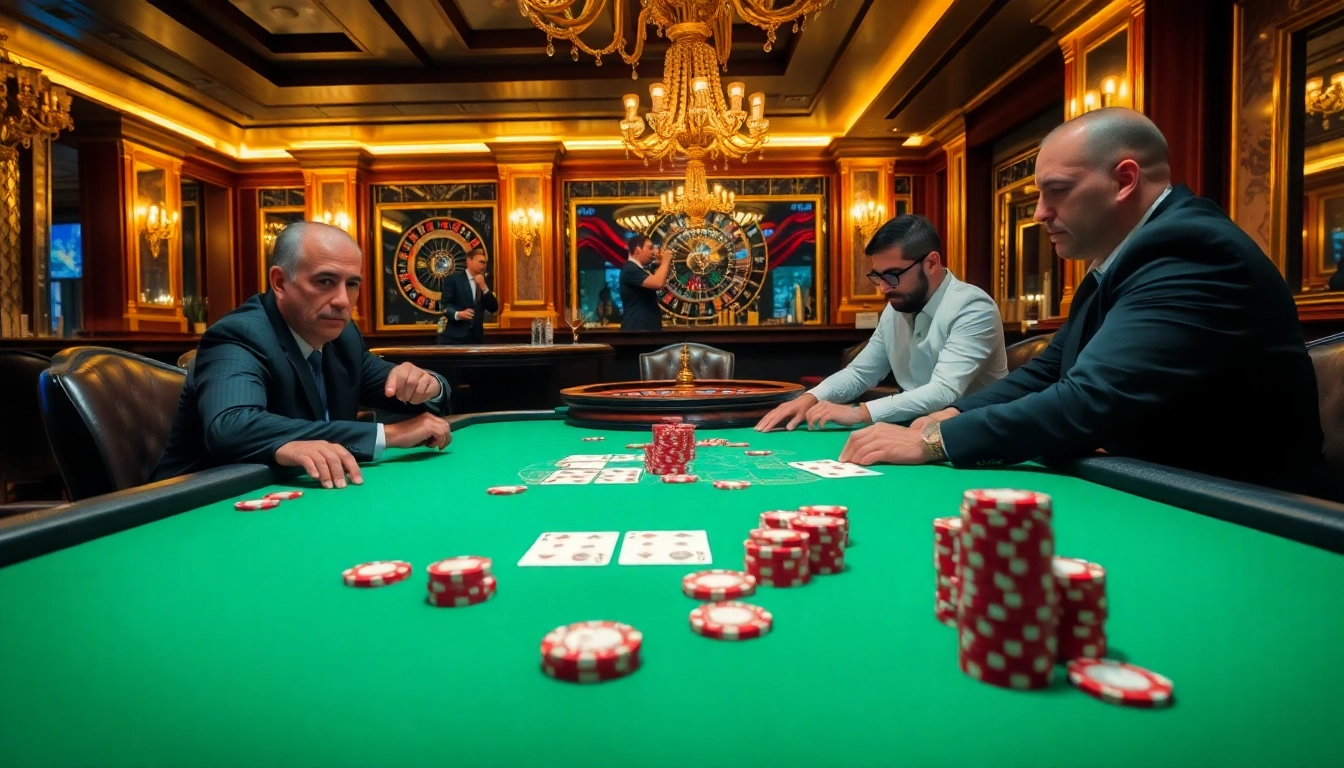 Experience high-stakes poker at vaobet casino with vibrant chips and intense players.