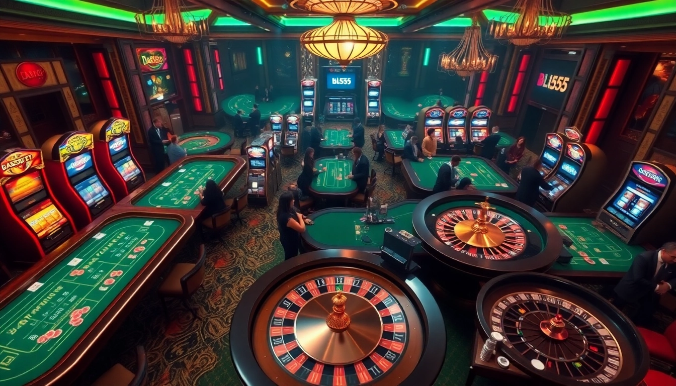 Experience the excitement of casino gaming at BL555 with vibrant tables and engaging players.