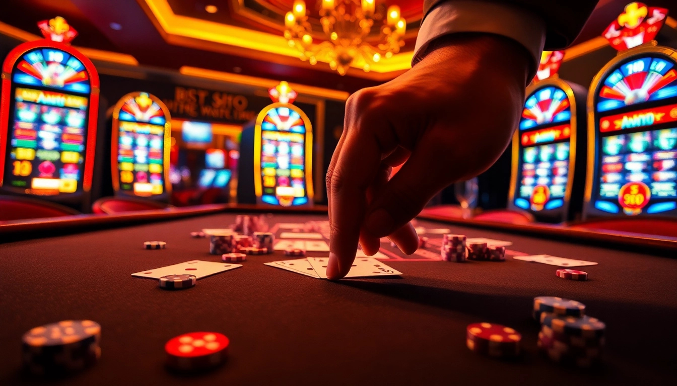 Engage in thrilling RR999 gaming with vibrant chips and cards on a luxurious casino table.