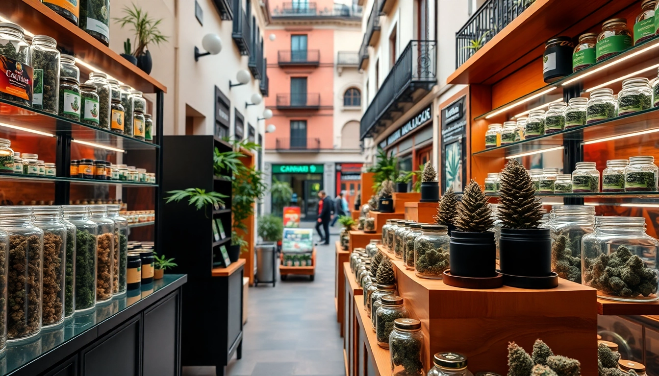Shop for Weedmaps Madrid with a vibrant selection of strains and products on display.