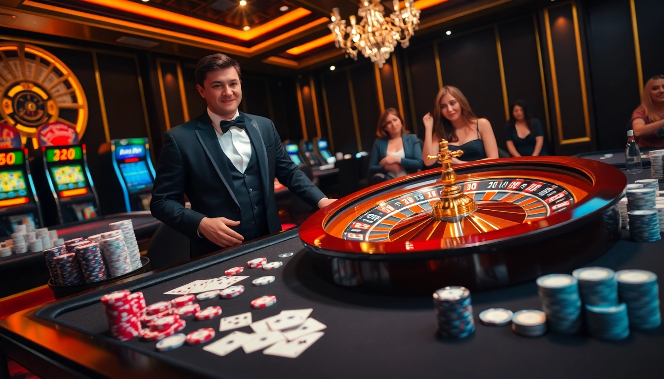 Experience thrilling casino action at https://rr88a.us.com/ with an elegant roulette wheel and excited players.