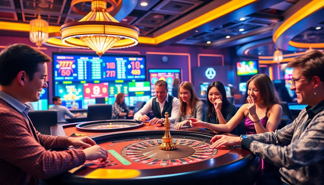 Experience thrilling gameplay at good88.hu.net with vibrant casino scenes showcasing players and interactive games.
