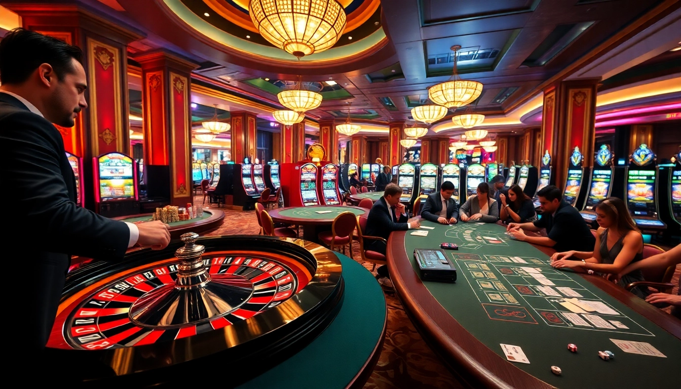 Exciting gameplay at SODO Casino featuring roulette, poker tables, and vibrant slot machines.