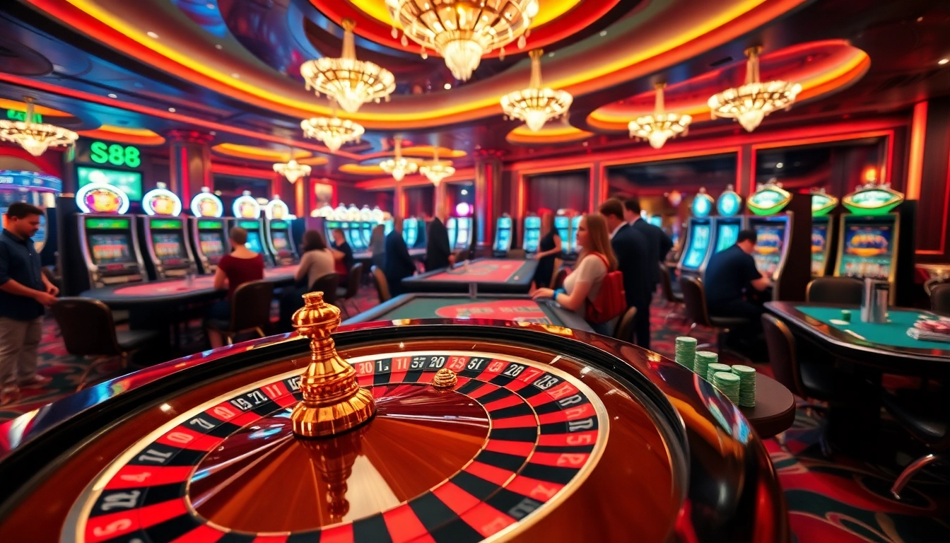Experience the excitement of s88 gaming with vibrant casino visuals showcasing roulette and poker.