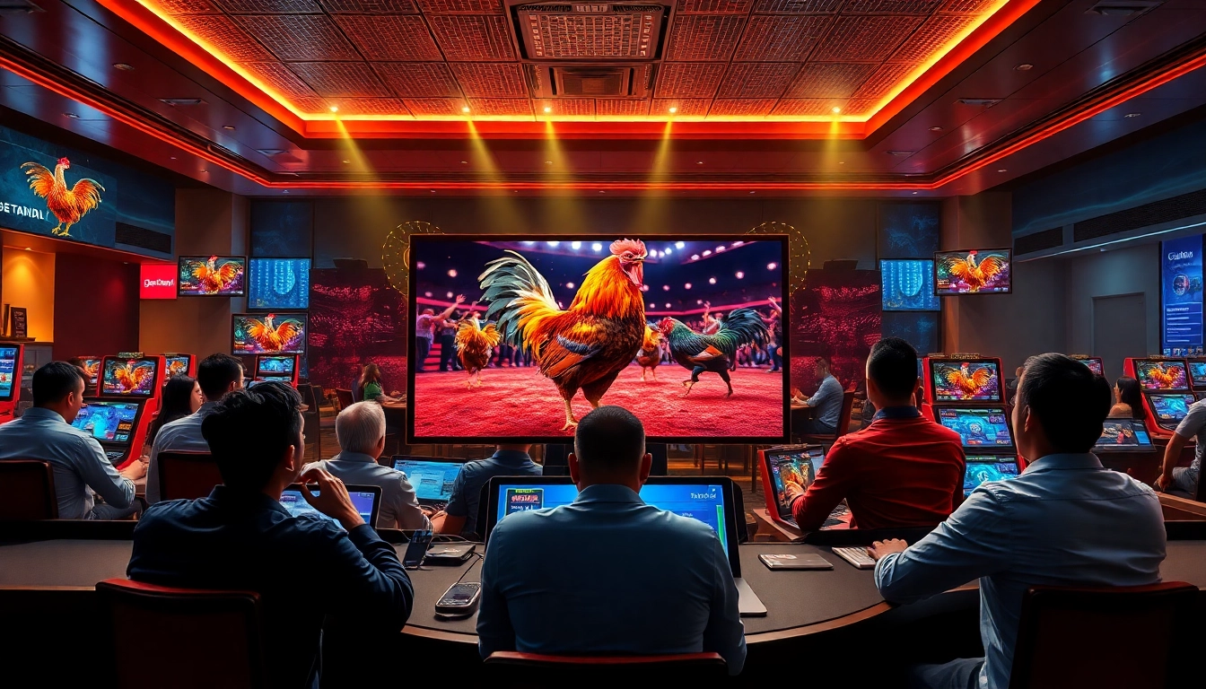 Exciting live betting scene at dagawin.live featuring a virtual cockfight and engaging players