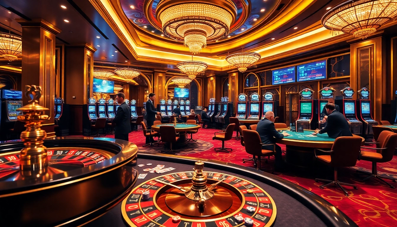 Experience high-stakes gaming at max88 with poker tables, roulette wheels, and vibrant casino lighting.